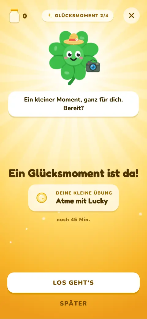 Ein Glücksmoment ist da: Lucky lädt zur Übung „Atme mit Lucky“ ein